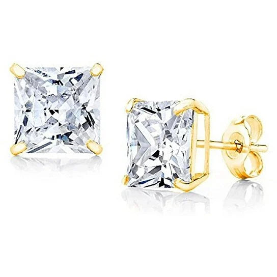 DiamondX 18K Yellow Gold White Sapphire 4 Carat Square Stud Earrings