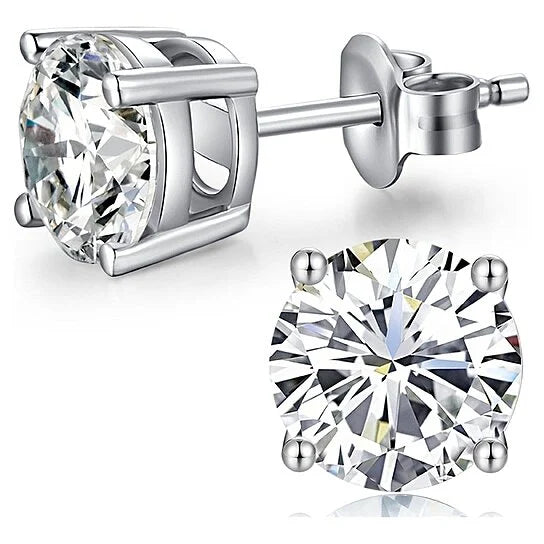 DiamondX 14K White Solid Gold Created White Diamond Round 1/4Ct, 1/2Ct, 1Ct, 2Ct, 3Ct Stud Earrings - D/VVS1
