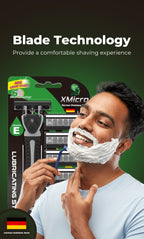 XMicro Razors For Men & Women, 1 Razor, 7 Blade Refills With German Stainless Steel, Lubricated With Vitamin E For Smooth Shave, Shields Against Irritation, Version X