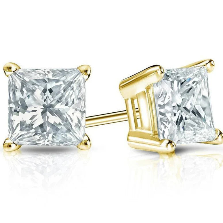 DiamondX 18K Yellow Gold 1 Carat Created Princess Sapphire Birthstone Stud Earrings All Colors Plated