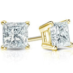 DiamondX 18k Yellow Gold White Sapphire 1 Carat Princess Stud Earrings | Jewelry Gift for Women and Men