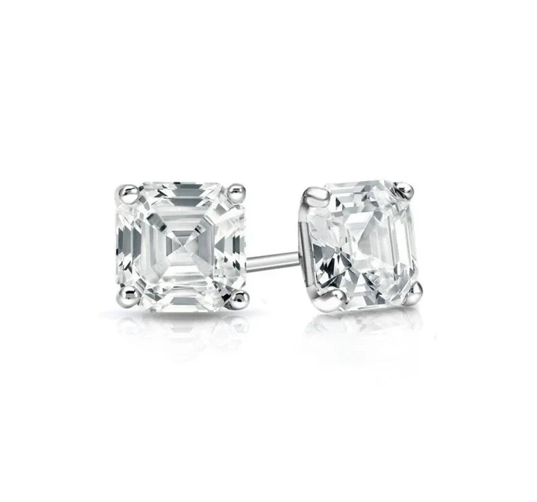 DiamondX 18K White Gold 2Ct Ascher Cut White Sapphire Stud Earrings