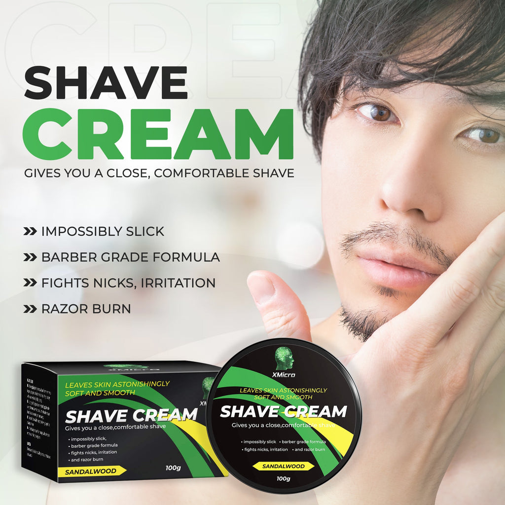 XMicro Barber Grade Sandalwood Shave Cream, Astonishingly Soft and Smooth Ultra-Slick Shaving Cream Fights Nicks, Cuts, and Razor Burn 4FL Oz