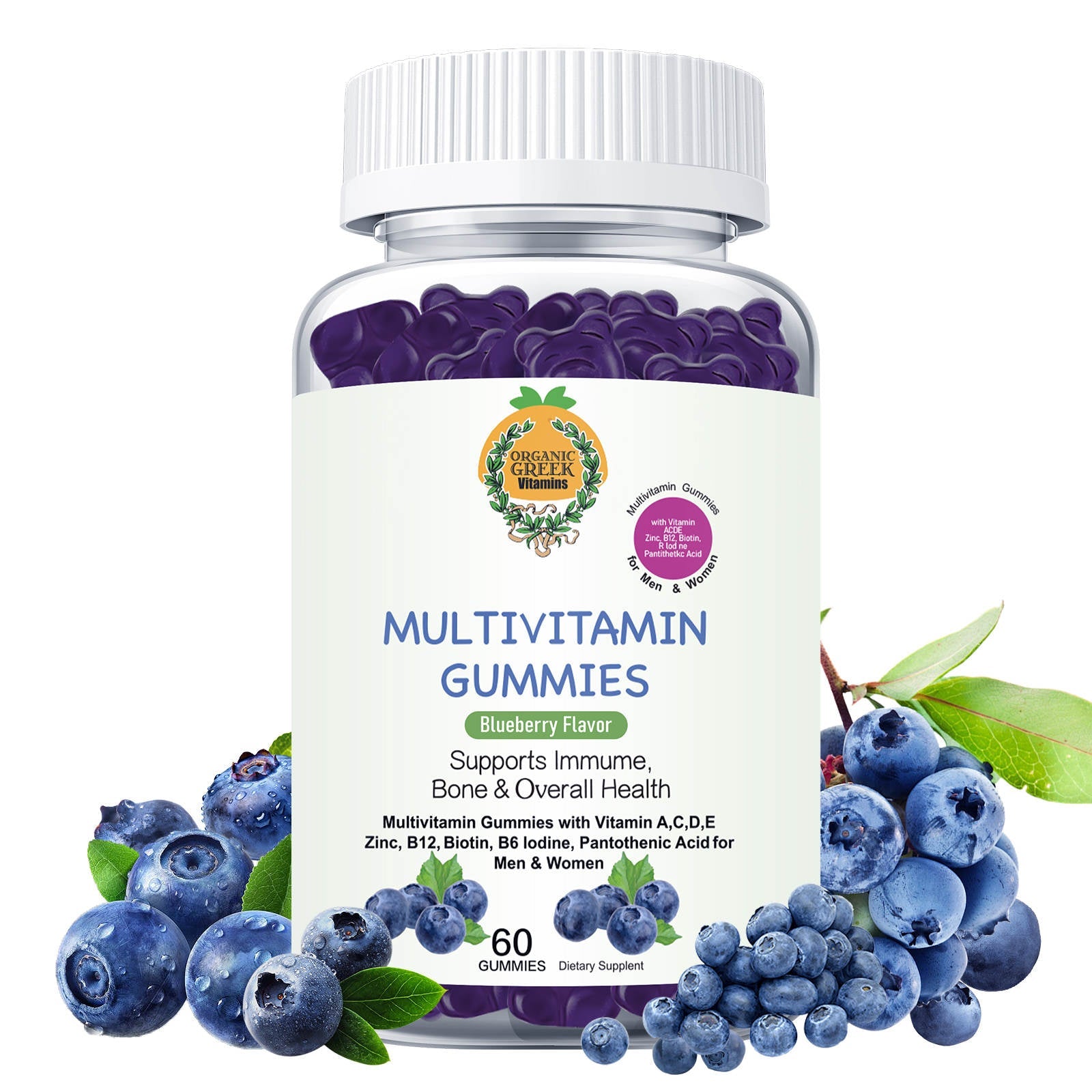 Organic Greek : Premium Natural Plant Base Multivitamin Gummies Whole Food Supplement