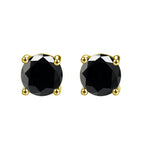 14K Yellow Solid Gold Black Round Diamond Stud Earrings 6mm