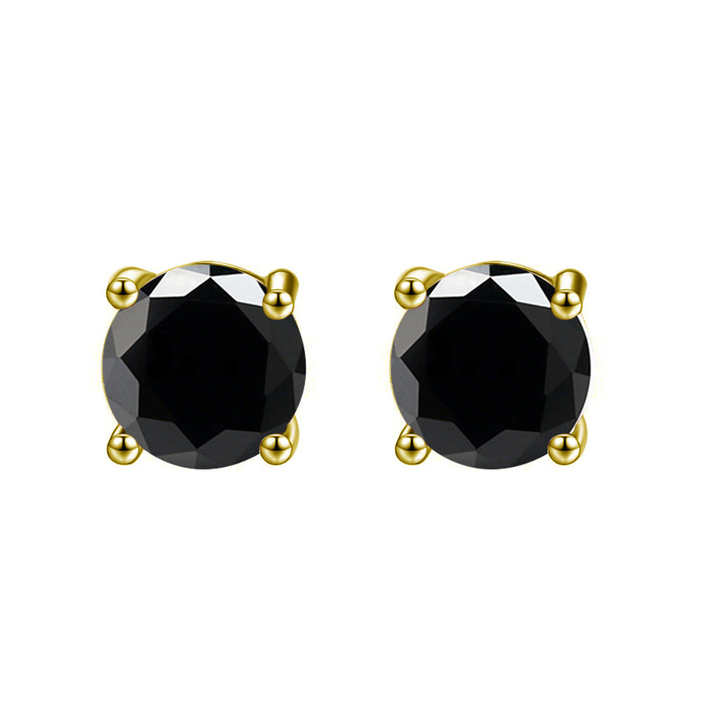 14k Yellow Gold Created Black Sapphire Round Stud Earrings 3mm