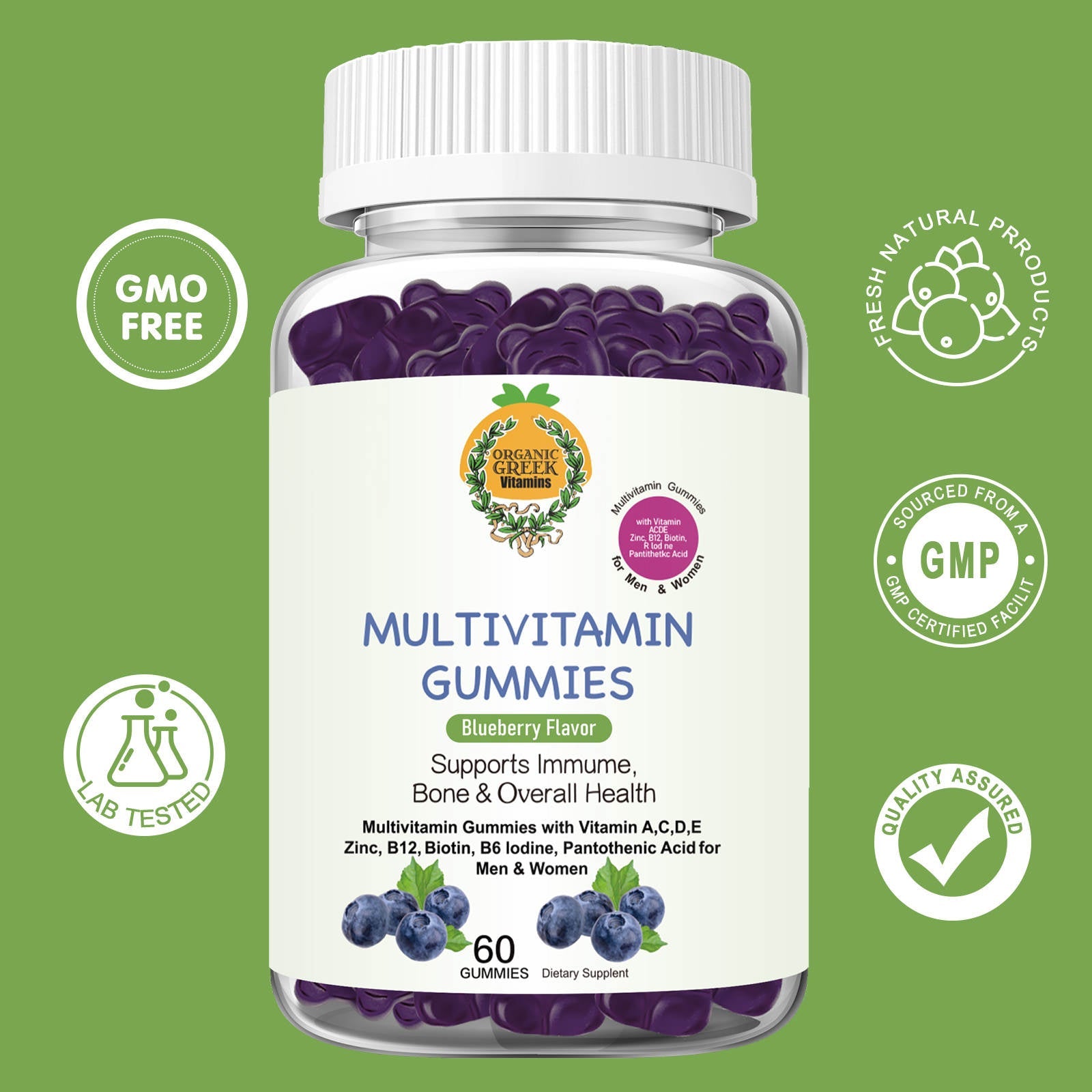 Organic Greek : Premium Natural Plant Base Multivitamin Gummies Whole Food Supplement