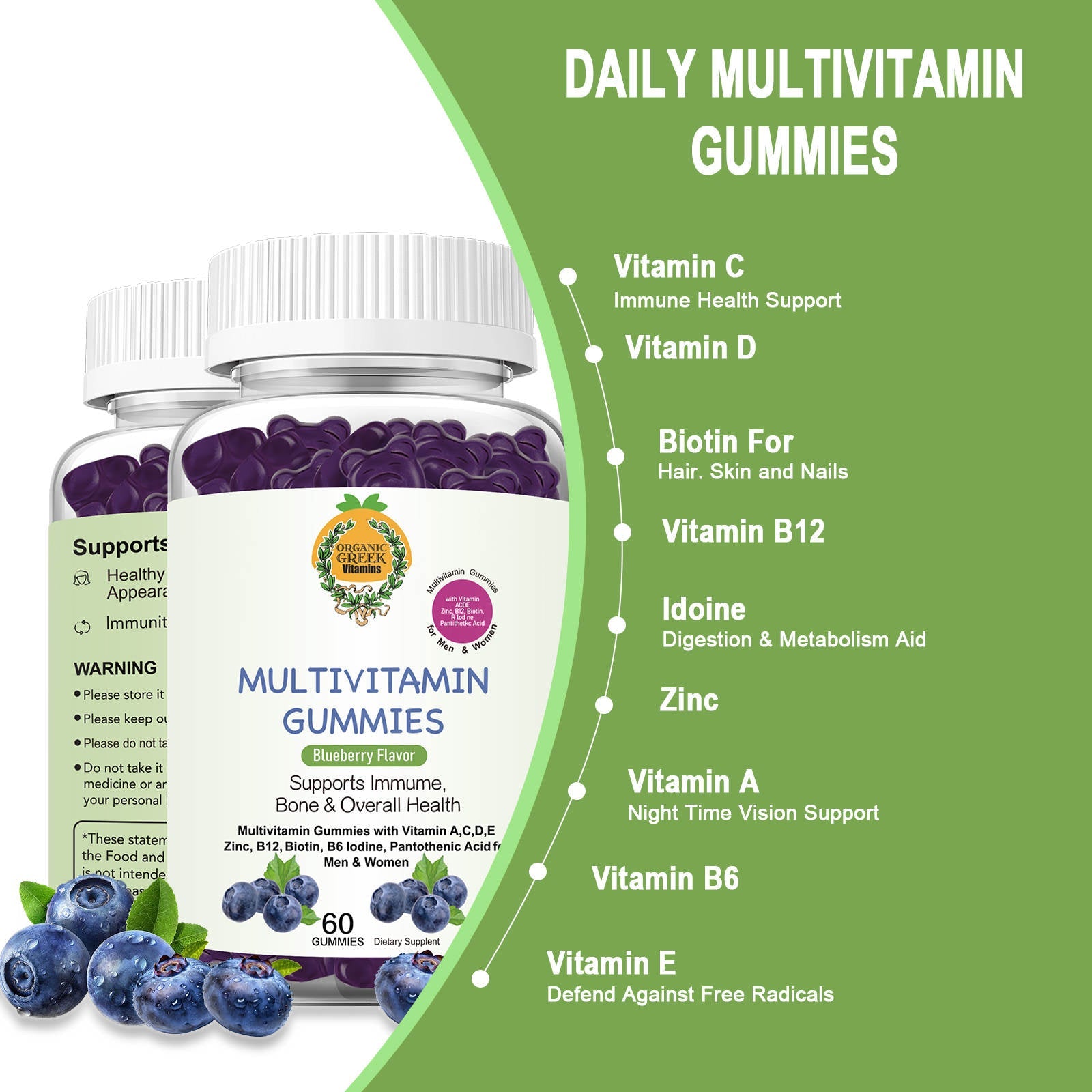 Organic Greek : Premium Natural Plant Base Multivitamin Gummies Whole Food Supplement