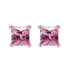 18k Rose Gold 1/2 Ct Pink Sapphire Princess Cut Stud Earrings 6mm Plated