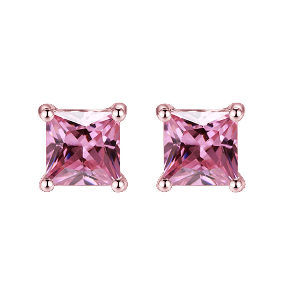 18k Rose Gold 1/2 Ct Pink Sapphire Princess Cut Stud Earrings 6mm Plated