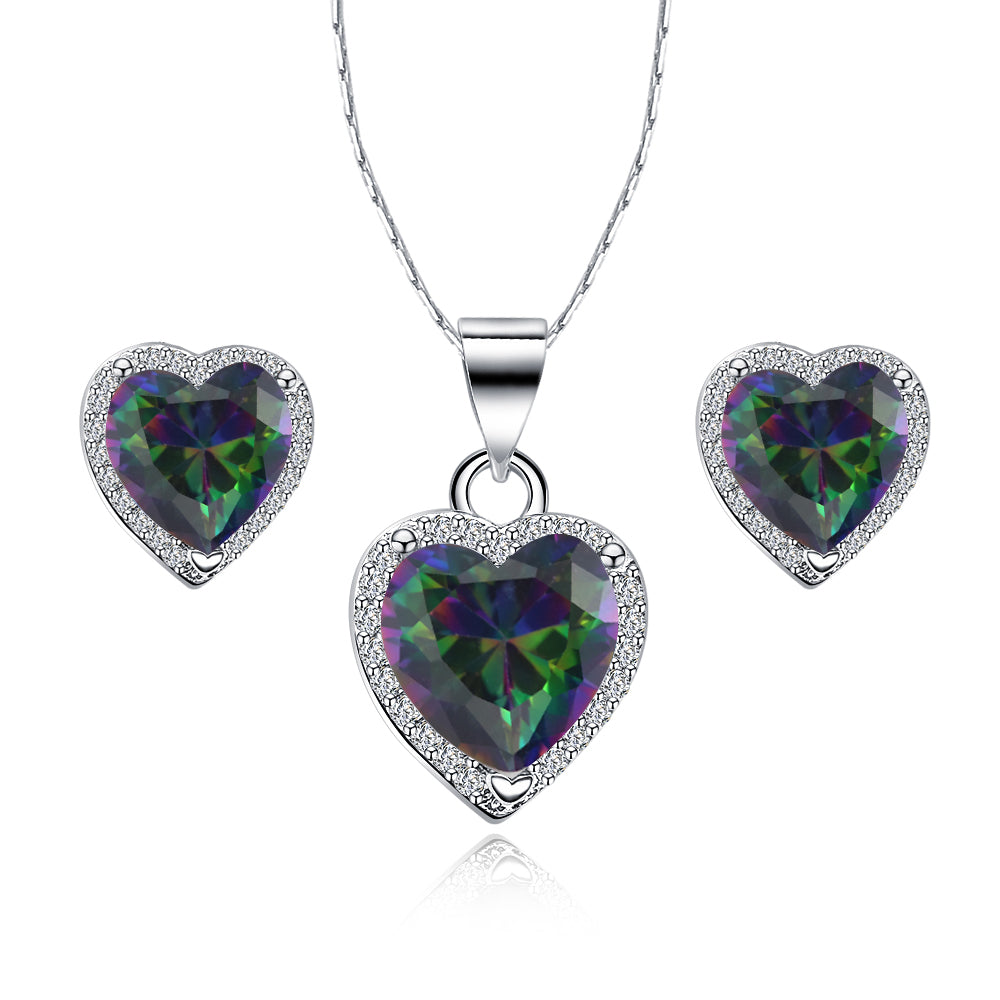 DiamondX 18k White Gold Plated Heart 4 Carat Created Alexandrite Full Set Necklace, Earrings 18 inch