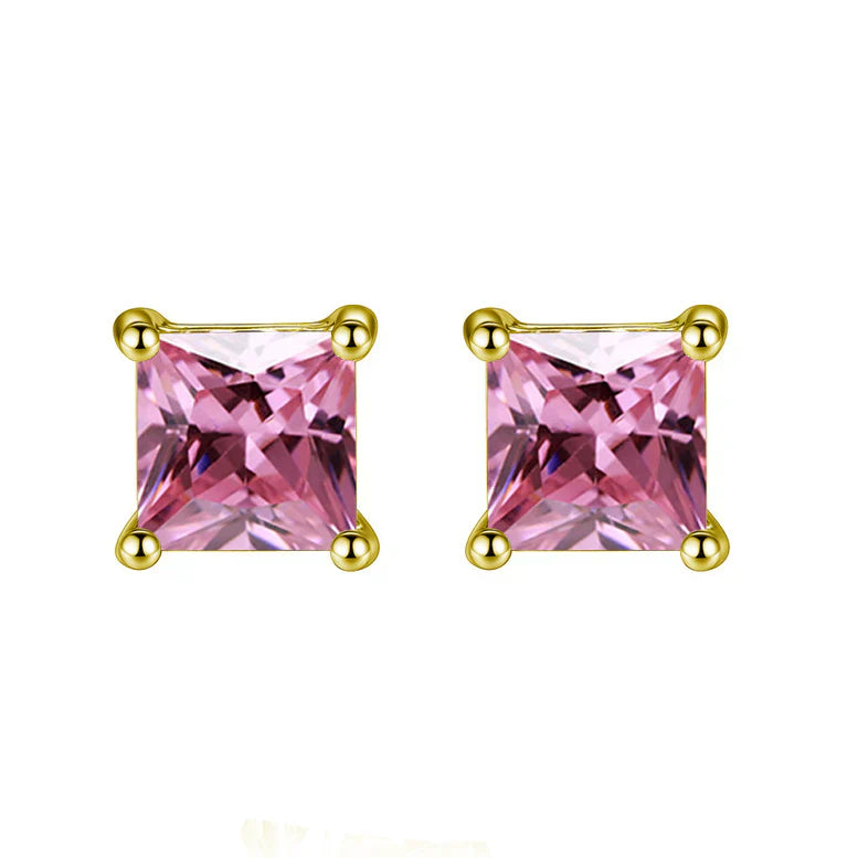 DiamondX 18K Yellow Gold 1 Carat Created Princess Sapphire Birthstone Stud Earrings All Colors Plated