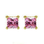 DiamondX 18K Yellow Gold 1 Carat Created Princess Sapphire Birthstone Stud Earrings All Colors Plated