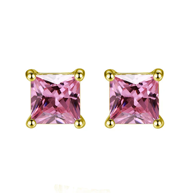 DiamondX 18K Yellow Gold 1 Carat Created Princess Sapphire Birthstone Stud Earrings All Colors Plated