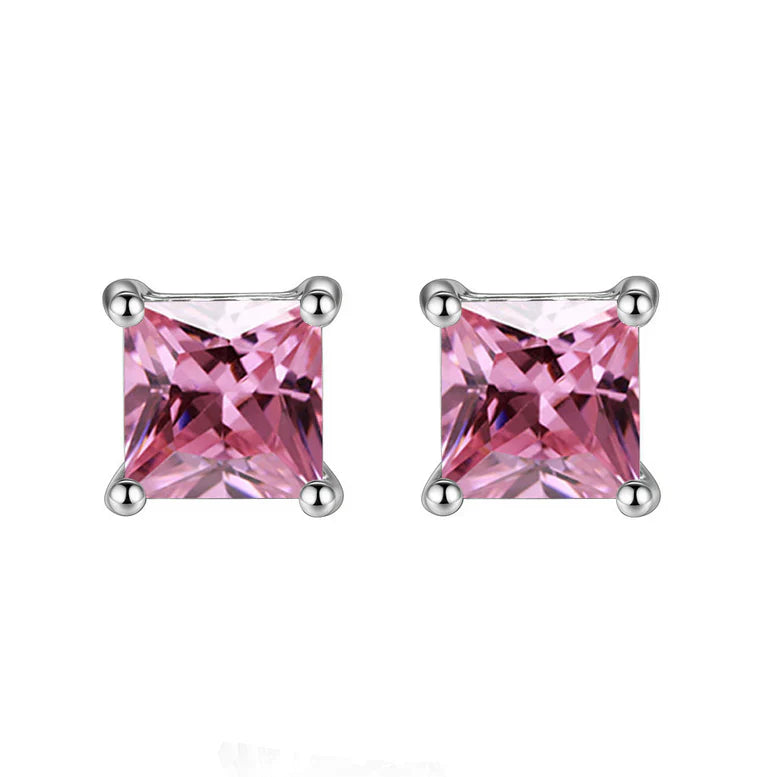 DiamondX 18K White Gold 1 Carat Created Princess Sapphire Birthstone Stud Earrings All Colors Plated