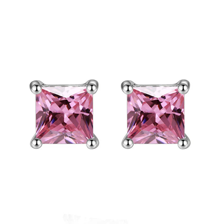 DiamondX 18K White Gold 1 Carat Created Princess Sapphire Birthstone Stud Earrings All Colors Plated