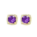 DiamondX 18k Yellow Gold 1 Carat Created Halo Princess Sapphire Birthstone Stud Earrings All Colors Plated