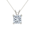 DiamondX 18k White Gold 1 Carat Square Cut Moissanite Solitaire Pendant Necklace Plated