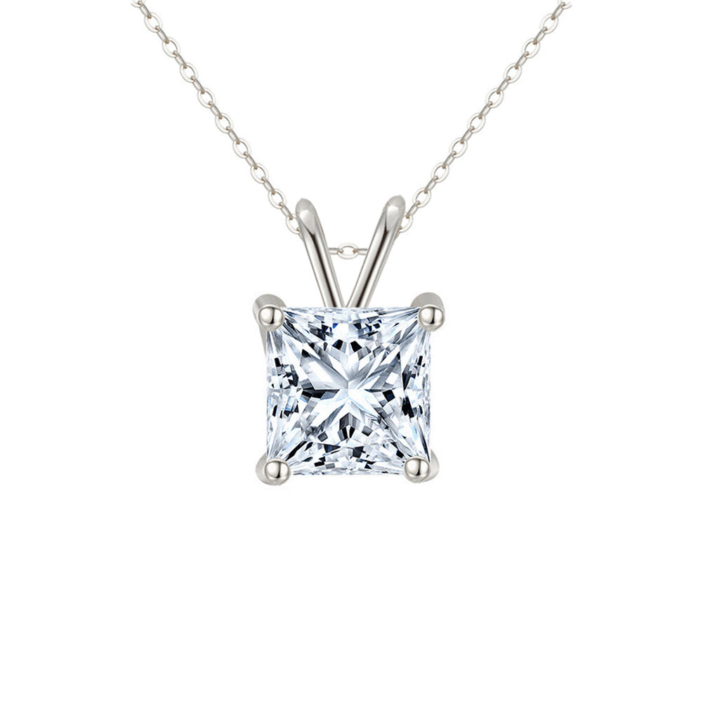 DiamondX 18k White Gold 1 Carat Square Cut Moissanite Solitaire Pendant Necklace Plated