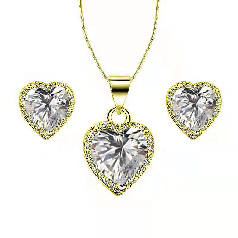 DiamondX 18k Yellow Gold Plated Heart 4 Carat Created White Sapphire Full Set Necklace, Earrings 18 Inch