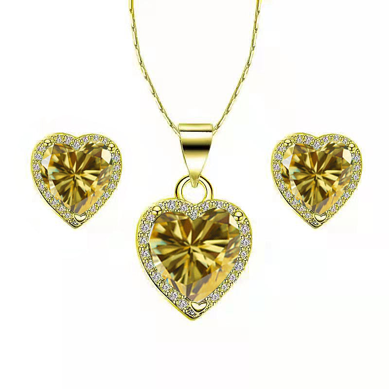 DiamondX 18k Yellow Gold Plated Heart 4 Carat Created Yellow Sapphire Full Set Necklace, Earrings 18 Inch
