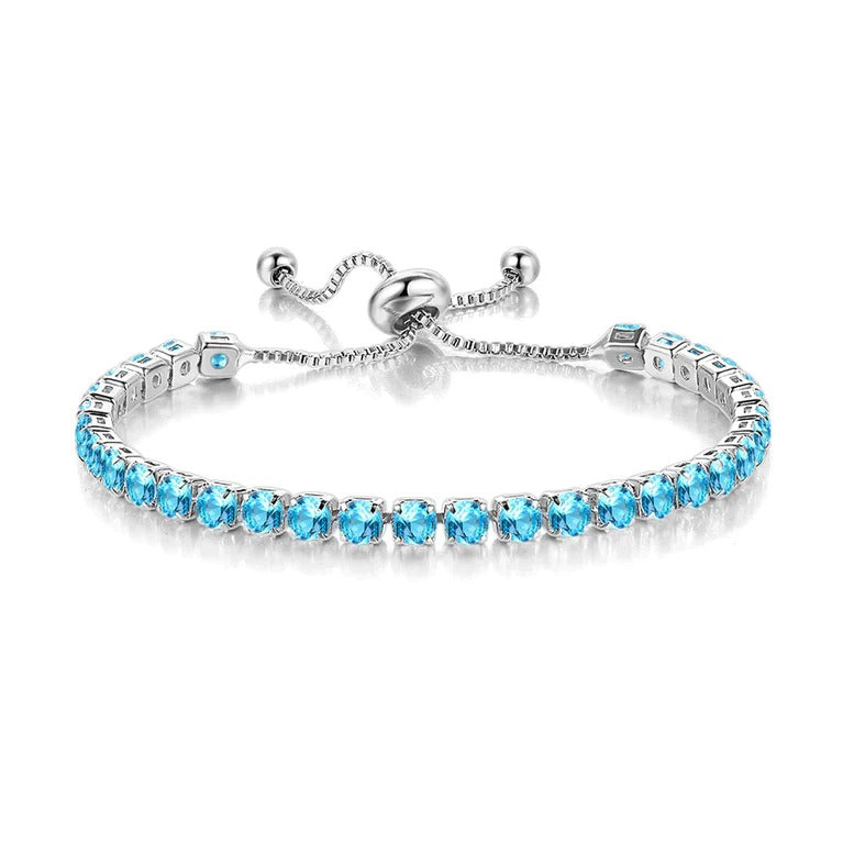 DiamondX 10k White Gold 6 Cttw Created Blue Topaz Round Adjustable Tennis Plated Bracelet