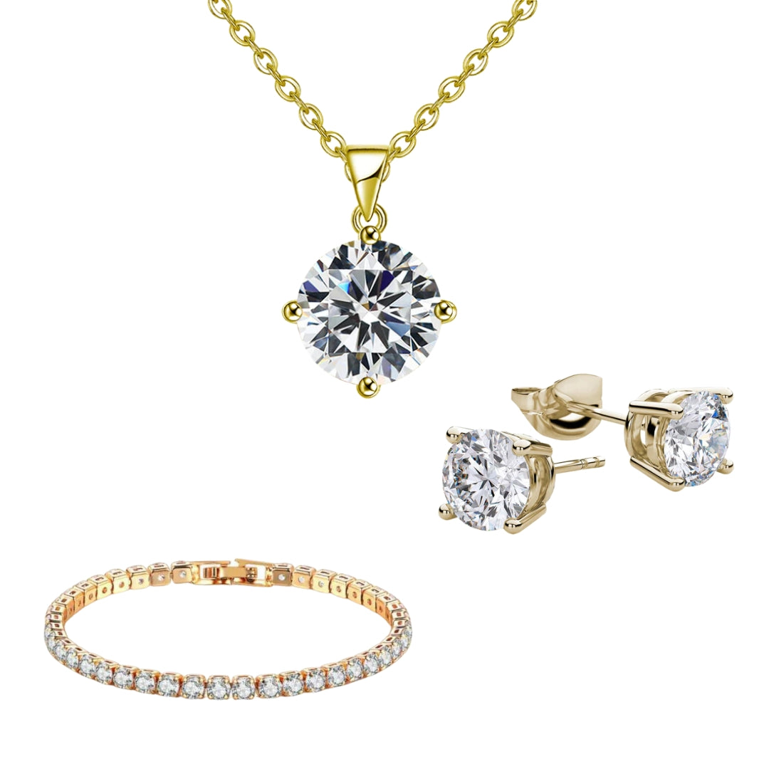 DiamondX 18K White Gold 3 Set Created White Sapphire Round Necklace, Earrings And Clasp Bracelet Plated
