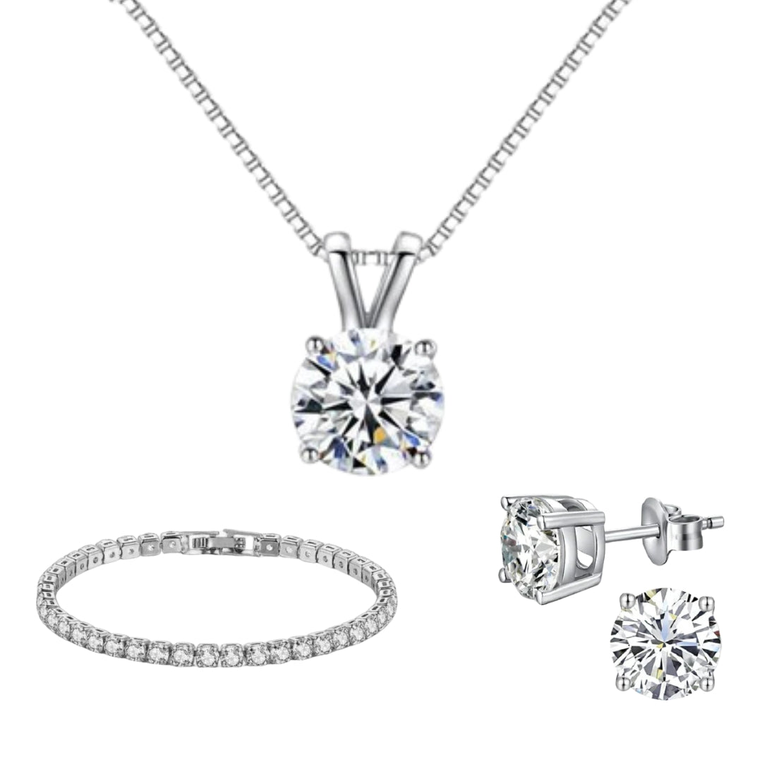 DiamondX 18K White Gold 3 Set Created White Sapphire Round Necklace, Earrings And Clasp Bracelet Plated