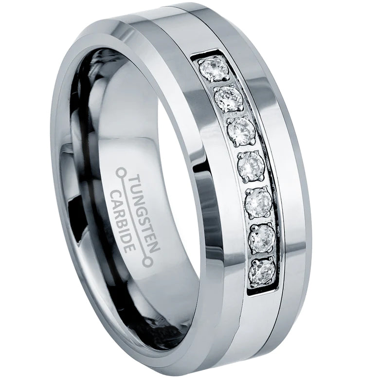 DiamondX 8mm Tungsten Diamond Ring Wedding Band For Unisex (Size 7 - 12)