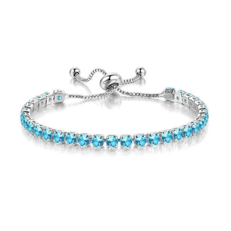 DiamondX 18k White Gold 6 Cttw Created Blue Topaz Round Adjustable Tennis Plated Bracelet