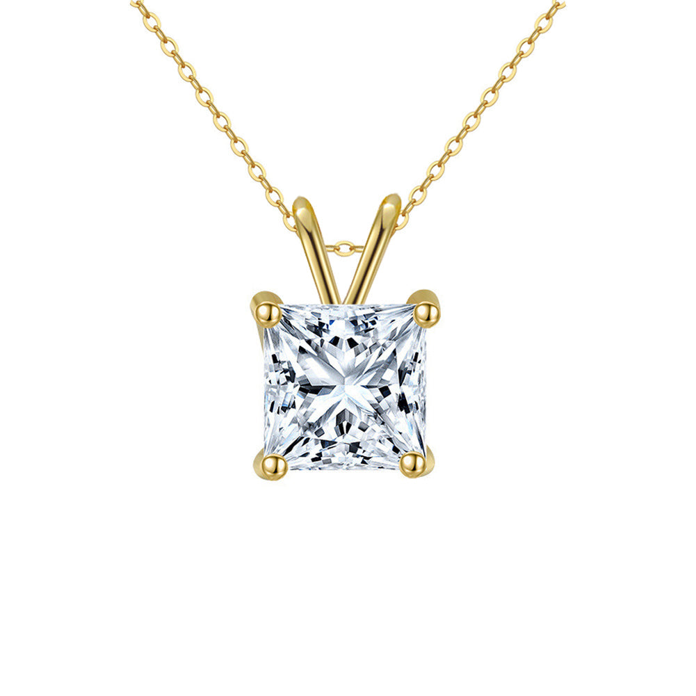 DiamondX 18k Yellow Gold 1 Carat Square Cut Moissanite Solitaire Pendant Necklace Plated