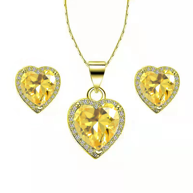 DiamondX 18k Yellow Gold Plated Heart 4 Carat Created Citrine Full Set Necklace, Earrings 18 Inch
