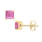 DiamondX 14k Yellow Gold Push Back Princess Created Pink Sapphire Stud Earrings 4mm