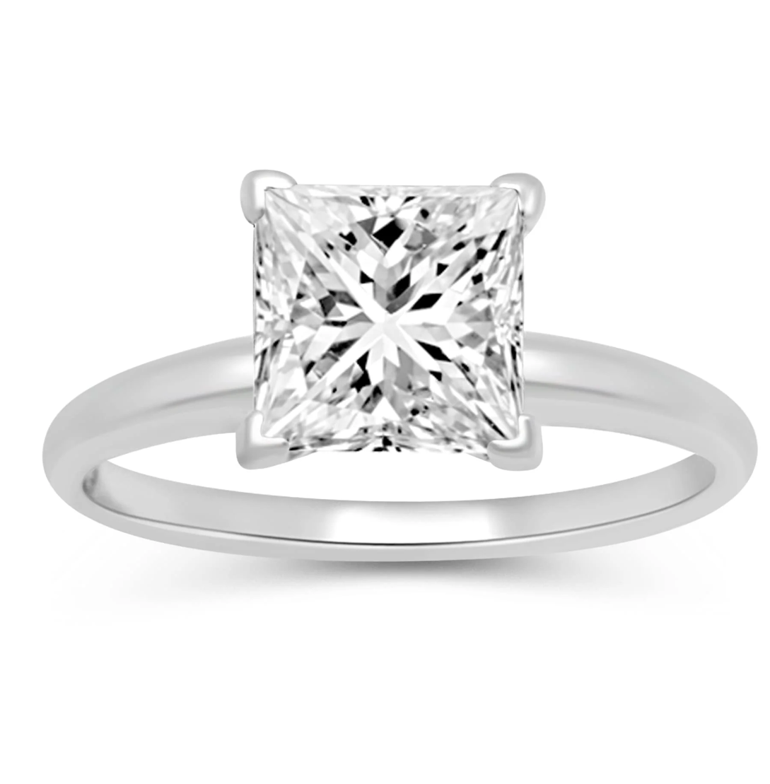 18K White Gold Created White Sapphire Princess 1ct Engagement Wedding Ring Plated
