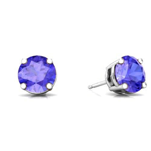 14k White Gold Created Tanzanite Round Stud Earrings 3mm