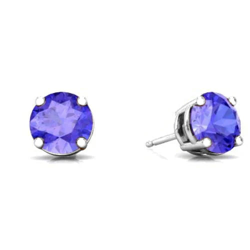 DiamondX 18K White Gold 1 Carat Created Round Sapphire Birthstone Stud Earrings All Colors Plated