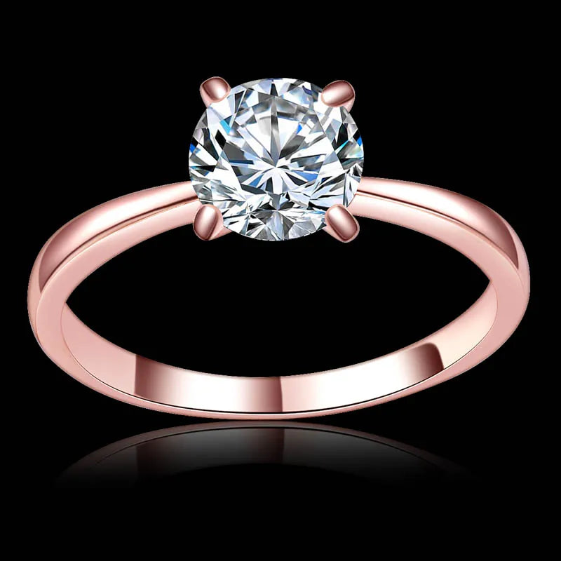 18K Rose Gold Moissanite Round 1ct Engagement Wedding Ring Plated