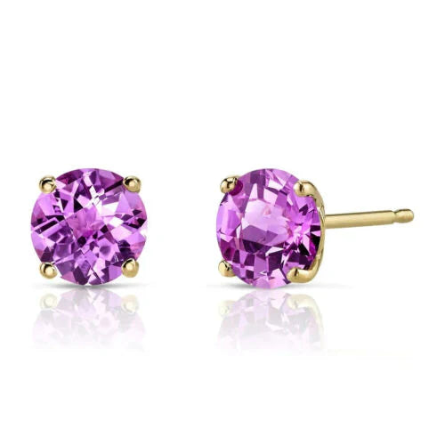 DiamondX 18K Yellow Gold 1 Carat Created Round Sapphire Birthstone Stud Earrings All Colors Plated