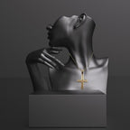 24K Yellow Gold 1 ct Created Diamond CZ Cross Stud Necklace Plated 18 inch