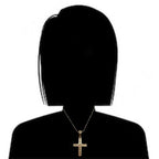 24K Yellow Gold 1 ct Created Diamond CZ Cross Stud Necklace Plated 18 inch