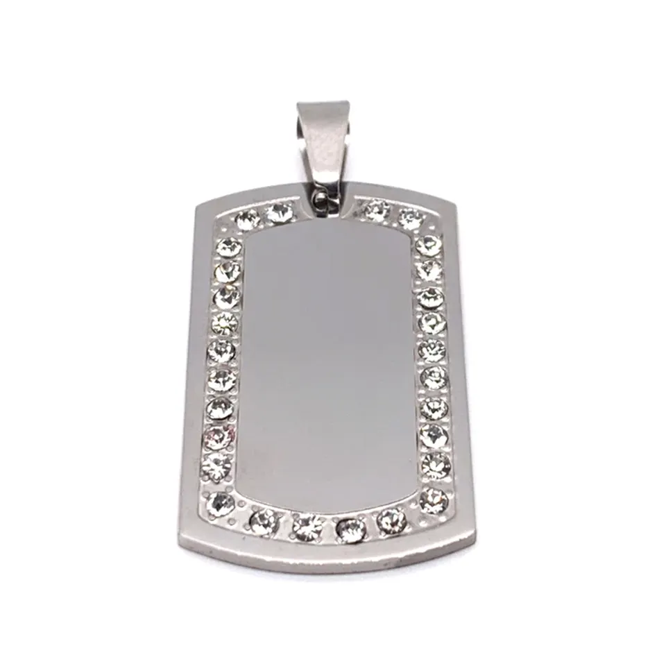 DiamondX 18K White Gold 4CT Created White Sapphire Dog Tage Necklace 24 Inches Plated