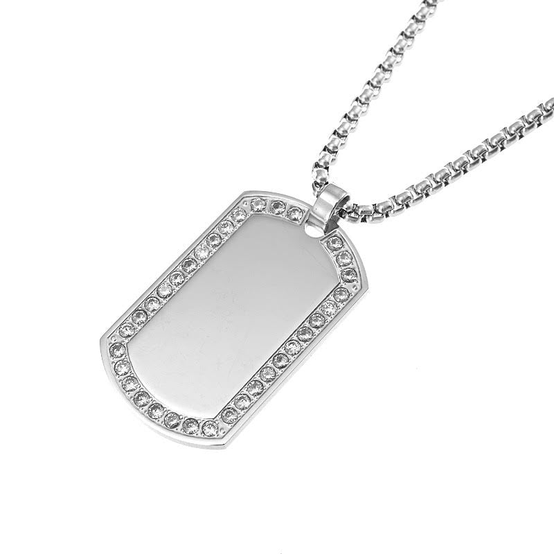 DiamondX 18K White Gold 4CT Created White Sapphire Dog Tage Necklace 24 Inches Plated