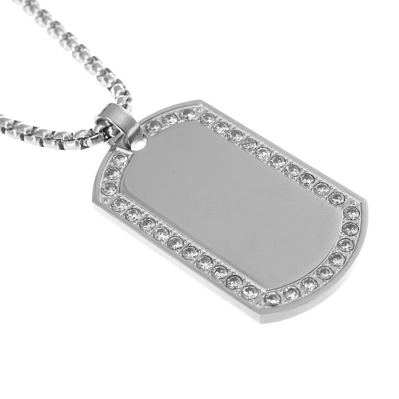 DiamondX 18K White Gold 4CT Created White Sapphire Dog Tage Necklace 24 Inches Plated