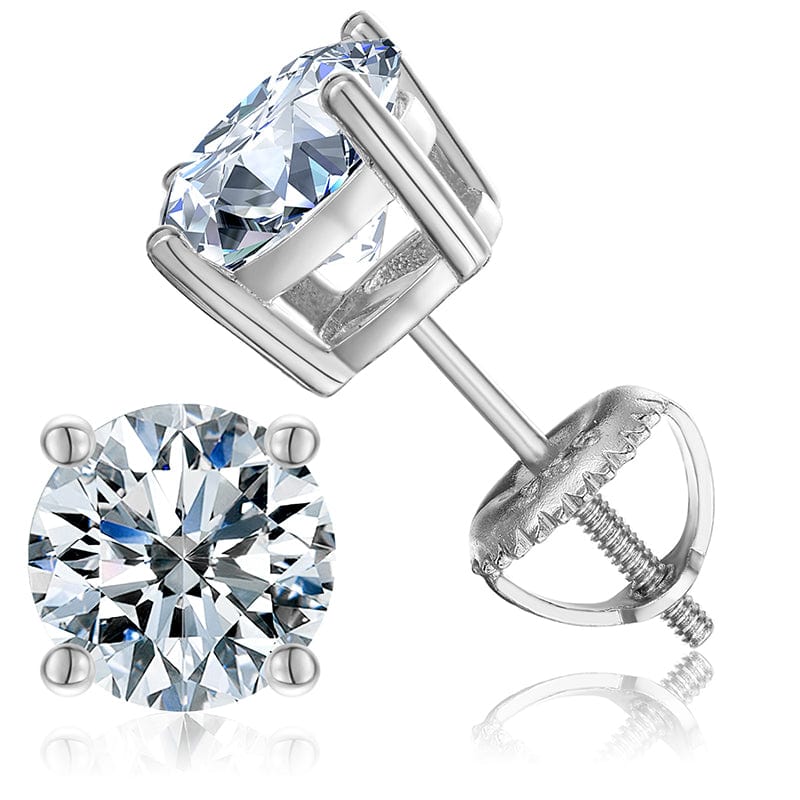 18K White Gold 3 Carat Round Moissanite Screw Back Stud Earrings Plated by DiamondX