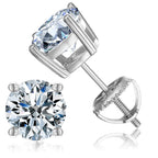 18K White Gold 3 Carat Round Moissanite Screw Back Stud Earrings Plated by DiamondX