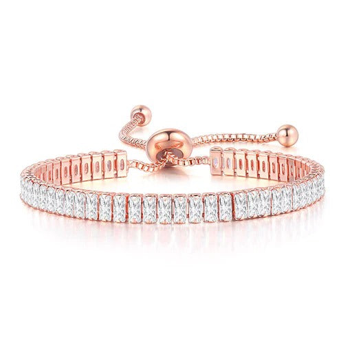 18K Rose Gold Created White Sapphire Princess Halo Pendant Necklace, Earrings and Tennis Bracelet Jewelry Set Plated