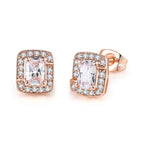 18K Rose Gold Created White Sapphire Princess Halo Pendant Necklace, Earrings and Tennis Bracelet Jewelry Set Plated